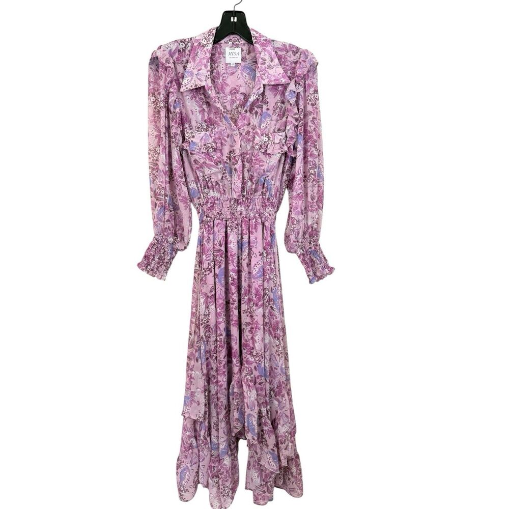 Misa Los Angeles Kaiya Dress Sz XS Ruffles Lilac Pink Purple Floral Midi Fairy